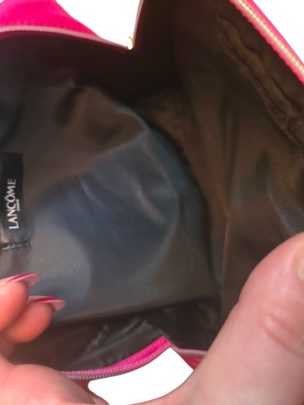 Lancôme Hot Pink Cosmetic Pouch with Gold Plate